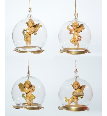Assortimento 4 ornamenti in vetro soffiato da appendere (V1) cm.8