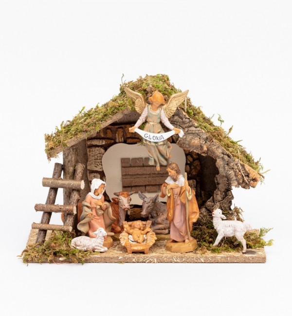 Capanna n.217/L con 8 pezzi per presepe cm.12