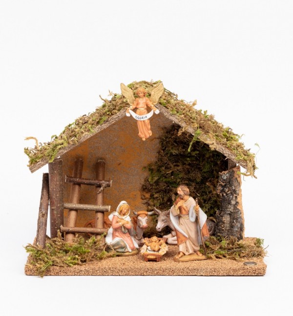 Capanna n.224/L con 6 pezzi per presepe cm.9,5