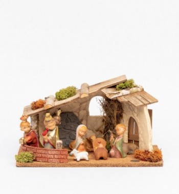 Capanna n.531/L con 9 pezzi per presepe "Baby" cm.10