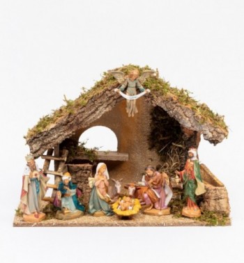 Capanna n.651B/L con 9 pezzi per presepe cm.17