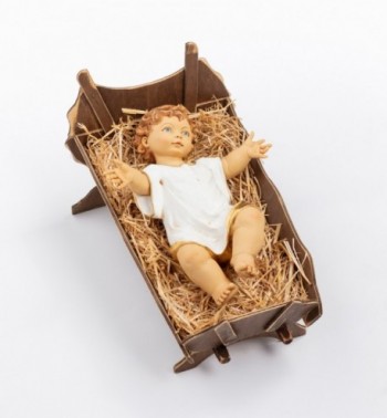 Bambino in resina e culla in legno per presepe cm.125