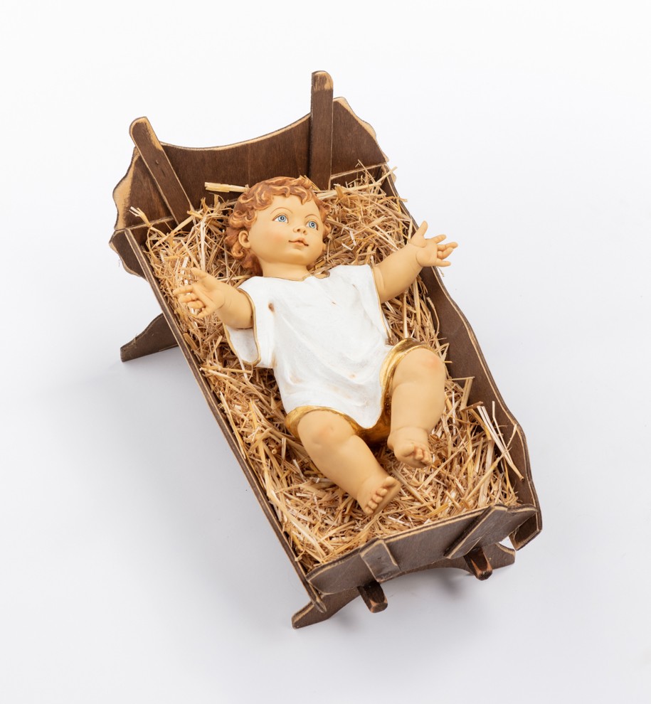 Bambino in resina e culla in legno per presepe cm.125 - Statue presepe  cm.125