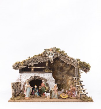 Capanna n.652B/L con 10 pezzi per presepe cm.17