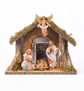 Capanna n.56/L con 4 pezzi per presepe cm.9,5