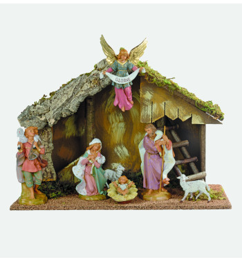 Capanna n.664/L con 7 pezzi per presepe cm.19