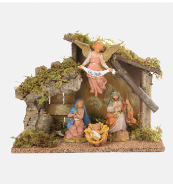 Capanna n.255/L con 4 pezzi per presepe cm.12