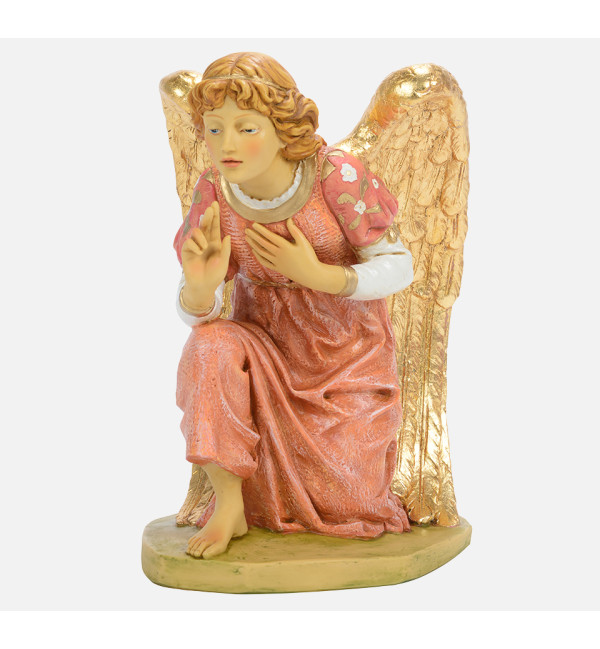 Angelo in ginocchio rosa in resina per presepe cm.65