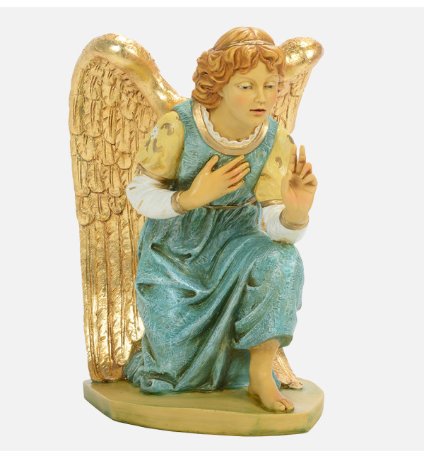Angelo in ginocchio celeste in resina per presepe cm.65
